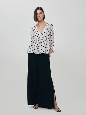 Piazza Italia Black Wide Leg Side Slits Lace Shorts Palazzo Pants Sz XL